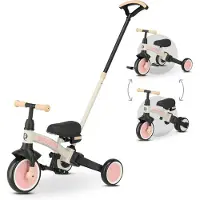 Q-Play Stager Driewieler met Duwstang - Peuterfiets 3-in-1 Opvouwbaar - Roze