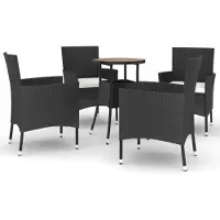 vidaXL 5-delige tuin-bistroset met kussens, zwart, polyrotan