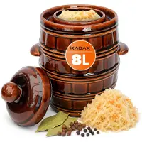 Kadax Steengoed pan, dichte keramische pot met watergoot en deksel, vaatwasmachinebestendige steengoedpan, gaarpan van keramiek, inlegpan voor komkommers (bruin, 8 liter)