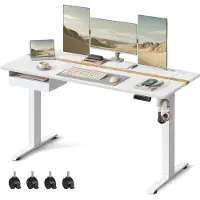 Usorteret In hoogte verstelbaar elektrisch bureau met stopcontact en lade, Wit / 60 x 140 x (72-120) cm