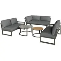 STILVORA loungeset voor de tuin, geschikt voor 6-7 personen, met een hoekbank. Tuinmeubelset met verstelbare poten. Tuinbankset met zit- en rugkussens, kleur grijs