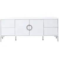 OKWISH Dressoir Sideboard Hoogglans Met 4 Lades En 2 Deuren Voor Woonkamer Eetkamer Hal MDF Wit Met Metalen Poten 150×38×59,5 Cm