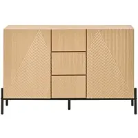 OKWISH Dressoir - Geometrische Deuren - 2 Deuren En 1 Lade - Opbergkast Voor Woonkamer Eetkamer Hal - MDF Naturel - 115,5x40x76 cm