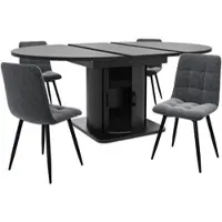 STILVORA Set Tafel En Stoelen Uitschuifbare Eettafel Met Opbergruimte 4 Stoelen Voor 4 Tot 6 Personen Hout Metaal Zwart
