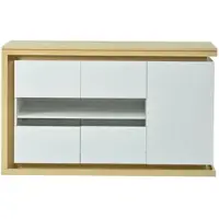 MODFU - Sideboard - Met LED-Verlichting En Gehard Glas - Modern - Voor Woonkamer Of Hal - Spaanplaat - Wit - 140 x 40 x 84 cm