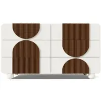 MODFU - Ladekast Met 6 Laden - Gebogen Ontwerp - Dressoir Voor Woonkamer Of Hal - Hout - Wit - 121 X 41 X 71 Cm