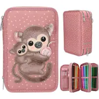 TOPModel - Triple Pencil Case JUICY - Dusky Pink with Orange Dots (413323)