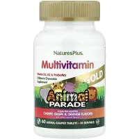 Natures Plus , Animal Parade Gold, Kinderen's Chewebaar Supplement, Kers, Druif & Orange, 60 Dierlijke Vormen Tabletten