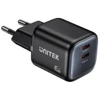 UNITEK Wall Charger 2X Gan 45W, 2Xusb-C Pd 3.0, Qc
