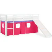 Homestyle4u Kinderbed - 90x200 cm - Hoogslaper - met glijbaan - wit met roze gordijn
