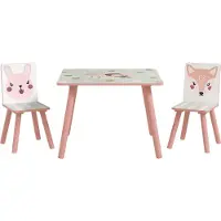 ZONEKIZ Kinder tafel- en stoelset MDF, grenenhout 60L x 60B x 44H cm Roze