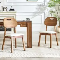 OKWISH Moderne set van 2 keukelstoelen met ovale rugleuning, eetkamerstoelen met handgreep, ergonomisch ontwerp, wit