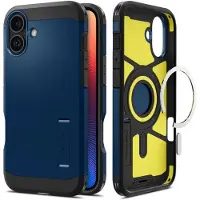 Spigen Tough Armor Hoesje Geschikt voor Apple iPhone 16 | Compatibel met MagSafe | Back Cover Militaire Standaard | Kickstand | Blauw