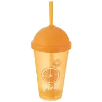 Orion Plastic beker met deksel en rietje, 450 ml