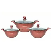 Cheffinger Kookset 20-24-28 cm, 6-delig. Pan, inductie, aluminium, gietijzer, servies, kleur: bordeauxrood