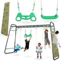HyperMotion Speeltuin Tuin Staal 2 Zitplaatsen Ladder Klimwand Max 200kg 368x112x222cm