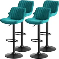 OKWISH Barkruk - Verstelbare Hoogte En 360 Graden Draaibaar - Set Van 4 Voor Keuken, Eethoek Of Bar - Velvet En Metaal - Blauw