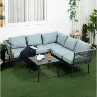 OKWISH Loungeset - 4-Zits Hoek Loungeset Met Kussens En Tafel - Flexibel Op Te Stellen Voor Balkon En Terras - Aluminium - Grijs
