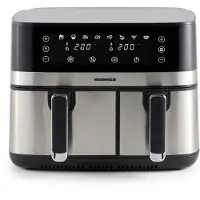 Heinner Dubbele Heteluchtfriteuse – 1700W – 8,6L Totale Capaciteit – 5,3L + 3,3L Manden – Digitaal Display – Touchbediening – 8 Programma’s – SYNC & MATCH – Grijs/Zilver