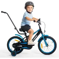 Sun baby Tracker Bike Kinderfiets voor jongens 16 inch Blauw neon, leeftijd 4 tot 6 jaar, met zijwieltjes, duwstang, handrem