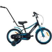 Sun baby Tracker Bike Kinderfiets voor jongens 16 inch Blauw neon, leeftijd 4 tot 6 jaar, met zijwieltjes, duwstang, handrem