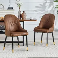 OKWISH Eetkamerstoel - Set Van 2 Met Armleuningen En Bliksemrugleuning - Comfort Voor Eethoek Of Cafe - Stof En Metaal - Bruin Zwart