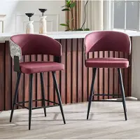 OKWISH Eetkamerstoel - Kuipstoel Met Armleuningen - Set Van 2 - Kunstleer - Metaal - Modern Mid-Century - Rood - Voor Eethoek Of Bar