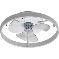 LINDBY LED plafondventilator Momitu, wit, aluminium, Ø 50 cm dimbaar, wit / opaal, Woon-/ Eetkamer, Aluminium, Modern