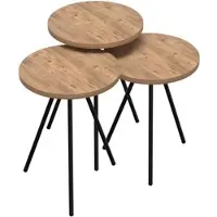 En.casa Bijzettafel Ølgod rond set van 3 houtkleurig en zwart