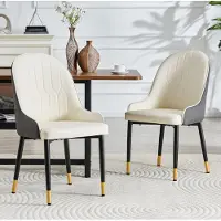 OKWISH Eetkamerstoel - Set Van 2 Kuipstoelen Met Armleuningen - Bliksem Rugleuning En Dikke Vulling - Metaal Kunstleer - Donkergrijs Wit
