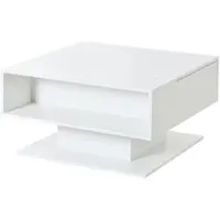 OKWISH Salontafel Met Hefblad En Ledverlichting Met App Bediening Voor Woonkamer Hoogglans Spaanplaat Wit 80×75×40 Cm