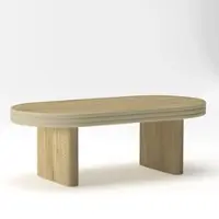 OKWISH Salontafel – Ovaal Midden-Eeuws Modern – MDF Met Massief Houten Fineer – Warm Lichtbruin – 120×60×41.5 cm – Robuuste Constructie Met 80 kg Draagkracht