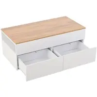 OKWISH Salontafel - In Hoogte Verstelbaar - Voor Woonkamer Werken En Eten - Spaanplaat Wit En Houtlook - 100x50x40-53 Cm