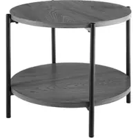 CLP Edduma Salontafel - rond - met opbergruimte - hout - bijzettafel - met 2 niveaus - klein zwart metalen frame - 50 cm grijs