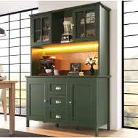 STILVORA Keukenkast - Hoge Opbergkast Met LED-Verlichting En Bruine Glazen Deuren - Voor Keuken En Servies - MDF - 120x40x179 Cm - Groen