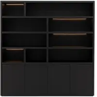 Goossens Buffetkast Barcelona, 4 deuren 9 open vakken, zwart eiken, 208 x 212 x 45 cm, stijlvol landelijk