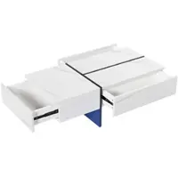 OKWISH Salontafel – Marmerlook – 3 Laden – Met App-Bediening LED-Verlichting – Modern Stijl Met Opbergruimte – Spaanplaat Wit Hoogglans – 100x50x34,5 cm