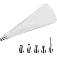 Westmark Decoratiespuit, garneerset met spuitzak, met tussenstuk en 5 spuitmonden, 7 stuks, lengte: ca. 40 cm, gecoat katoen/roestvrij staal, Maxi Steel, wit/zilver, 30992260