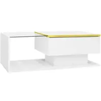 OKWISH Salontafel - Met Dimbare LED (16 Kleuren, Bluetooth) - Geharde Glazen Blad - Opbergruimte - 90x50x32,5 cm - Spaanplaat - Hoogglans Wit