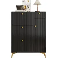 STILVORA Schoenenkast - Smal Met 3 Kleppen, Lade En Deur - Voor Hal En Entree - Hout En Metaal - 90x25x121 Cm - Zwart
