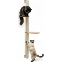 Eyepower 132 cm Wandkrabpaal met 2 Bamboe Planken - Katten Klimboom Sisal - Krabpaal met Muurbevestiging