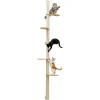 Eyepower 240 cm Wandkrabpaal met 5 Bamboe Planken - Katten Klimboom Sisal - Krabpaal met Muurbevestiging