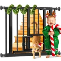 Kidiz Traphekje Kinderhekje - Hondenhek | met Deur voor Honden en Katten , Huisdier | zonder boren | uitschuifbaar | combineerbaar met Y-spindels | draaibaar - 74 - 87 cm, Zwart
