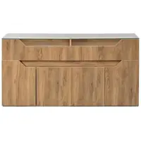 MODFU - Dressoir - 2 Laden En Deuren - Gehard Glazen Blad - Modern - Woonkamer Of Eetkamer - MDF - Naturel - 140 X 40 X 70 Cm