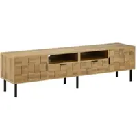 MODFU Tv-Meubel - Mozaïekfronten - Modern - Voor Woonkamer - Spaanplaat En Metaal - Naturel En Zwart - 160 x 35 x 42,5 cm