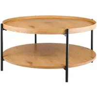 CLP Salontafel Corbitan - rond - met opbergruimte - hout - bijzettafel - zwart metalen frame - 80 cm natura