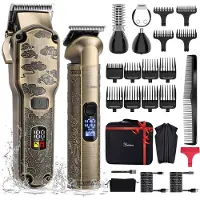 Hatteker Professionele Tondeuse en 4-in-1 Trimmer Set voor Heren – Haartrimmer, Baardtrimmer, Precisie Trimmer & Neustrimmer – IPX7 Waterdicht – USB Oplaadbaar – Draadloos T-Blade – Bronskleurig