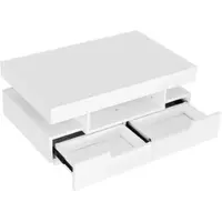 OKWISH Salontafel – Hoogglans – 4 Laden + 3 Open Vakken – Met Instelbare LED-Verlichting – Elegante Stijl – Spaanplaat Wit – 80x50x36 cm