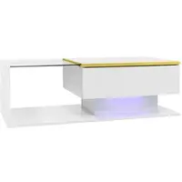 OKWISH Salontafel – Hoogglans En Mat Wit Met Glazen Blad – Met Dimbare Ledverlichting 16 Kleuren – Woonkamer – Spaanplaat – 100×50×32,5 Cm