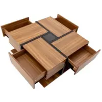 OKWISH Salontafels 78x78x36 cm - Salon Tafel Met Lade - Functioneel Ontwerp - Vierkant - Bijzettafeltjes Woonkamer - Spaanplaat - Natuurlijk